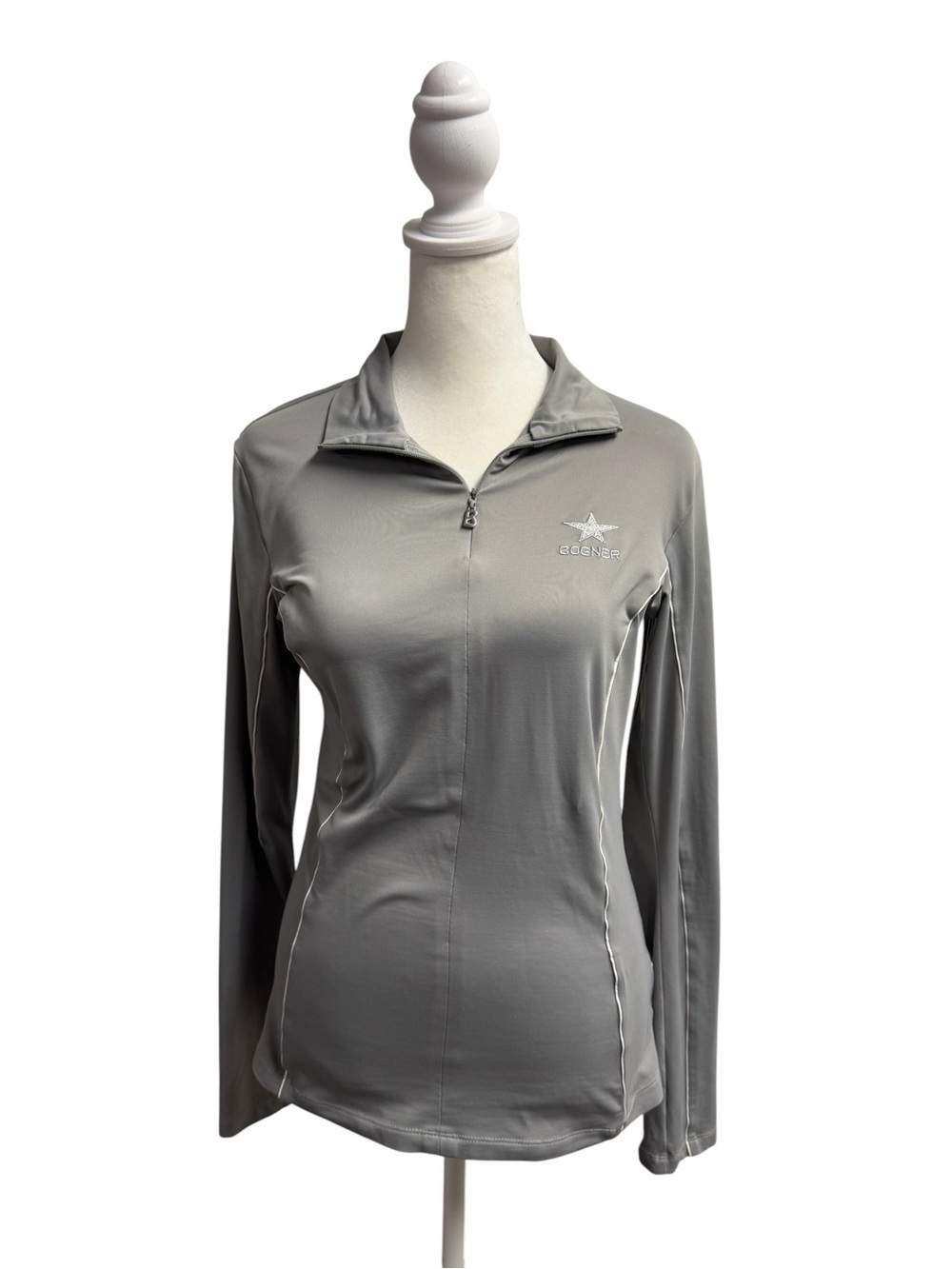 Bogner Long Sleeve 1/4 Zip Pullover Base Layer Top Embroidered Star Gray Small